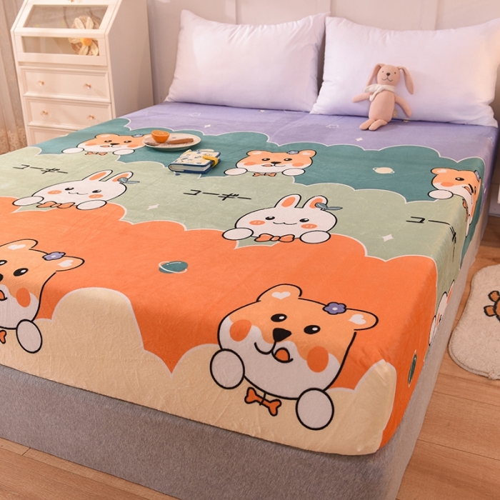 91家纺网 家纺一手货源 找家纺 甜之梦 2025新款水晶绒单品印花床笠 动物家族