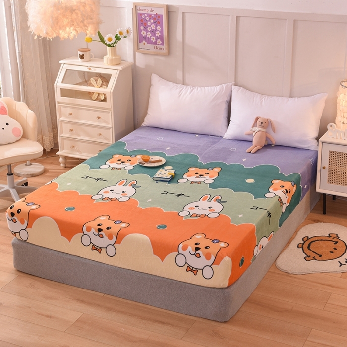 91家纺网 家纺一手货源 找家纺 甜之梦 2025新款水晶绒单品印花床笠 动物家族