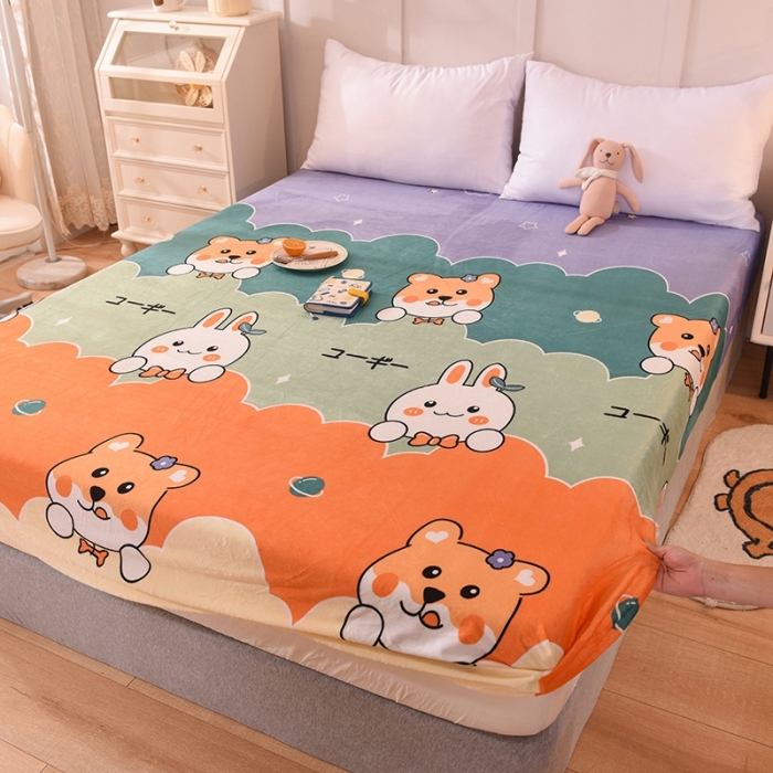 91家纺网 家纺一手货源 找家纺 甜之梦 2025新款水晶绒单品印花床笠 动物家族