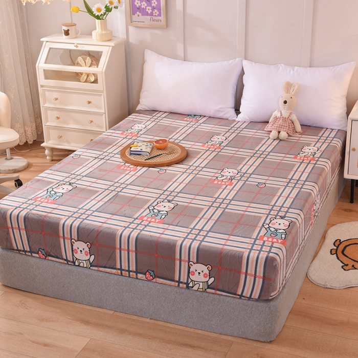 91家纺网 家纺一手货源 找家纺 甜之梦 2025新款水晶绒单品印花床笠 格子萌熊