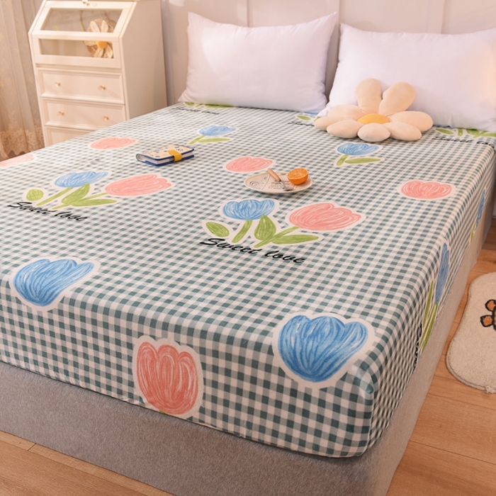 91家纺网 家纺一手货源 找家纺 甜之梦 2025新款水晶绒单品印花床笠 格子三瓣花