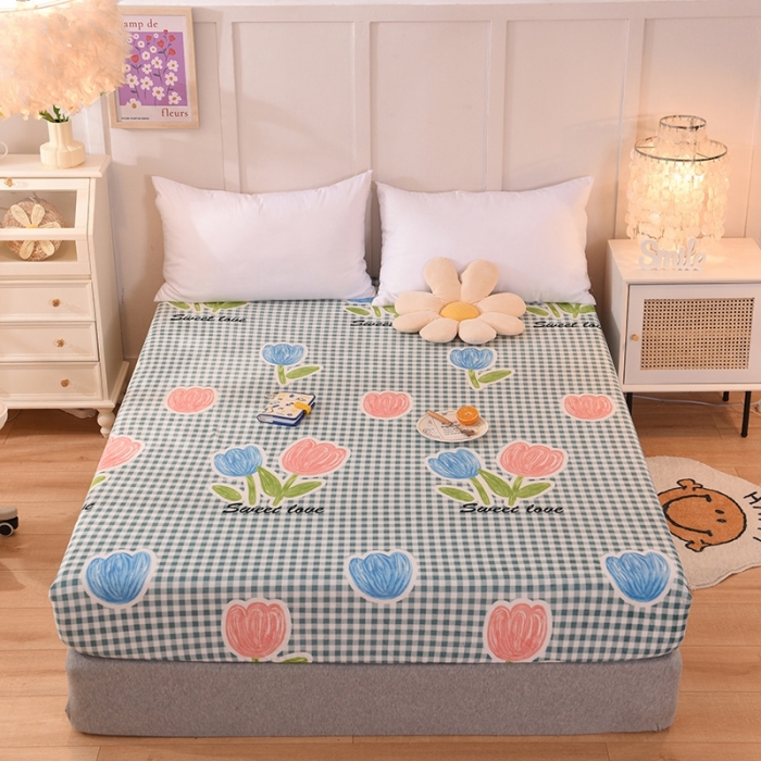 91家纺网 家纺一手货源 找家纺 甜之梦 2025新款水晶绒单品印花床笠 格子三瓣花