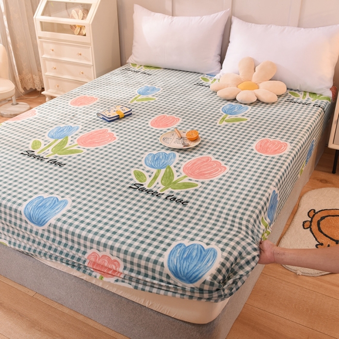 91家纺网 家纺一手货源 找家纺 甜之梦 2025新款水晶绒单品印花床笠 格子三瓣花