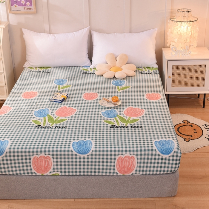 91家纺网 家纺一手货源 找家纺 甜之梦 2025新款水晶绒单品印花床笠 格子三瓣花