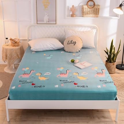 甜之梦 2025新款水晶绒单品印花床笠 小恐龙蓝