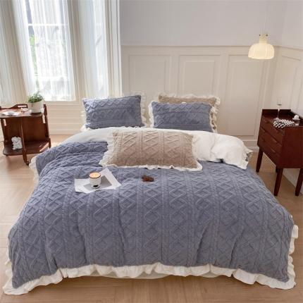 91家纺网 家纺一手货源 找家纺 眠屿2022新款提花牛奶绒系列四件套 海盐兰