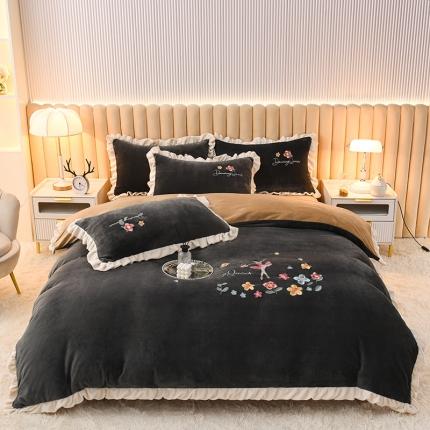 91家纺网 家纺一手货源 找家纺 （总）芃成 2022新款加厚保暖牛奶绒绣花四件套