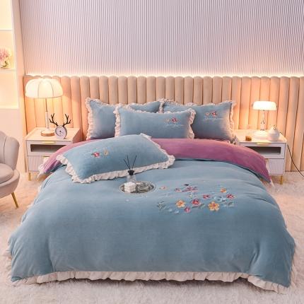 91家纺网 家纺一手货源 找家纺 （总）芃成 2022新款加厚保暖牛奶绒绣花四件套