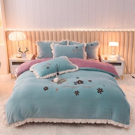 91家纺网 家纺一手货源 找家纺 （总）芃成 2022新款加厚保暖牛奶绒绣花四件套