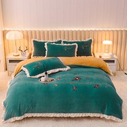 91家纺网 家纺一手货源 找家纺 （总）芃成 2022新款加厚保暖牛奶绒绣花四件套