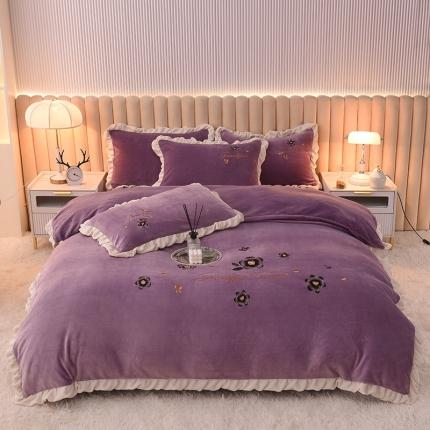 91家纺网 家纺一手货源 找家纺 （总）芃成 2022新款加厚保暖牛奶绒绣花四件套