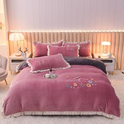 （总）芃成 2022新款加厚保暖牛奶绒绣花四件套