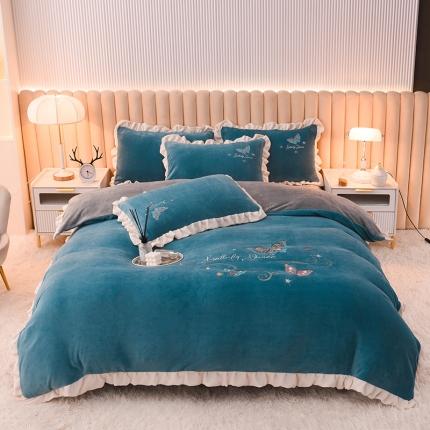 芃成 2022新款加厚保暖牛奶绒绣花四件套 蝶舞  宾利兰