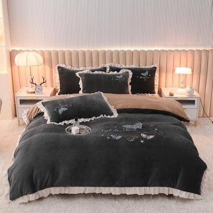 芃成 2022新款加厚保暖牛奶绒绣花四件套 蝶舞  高级灰