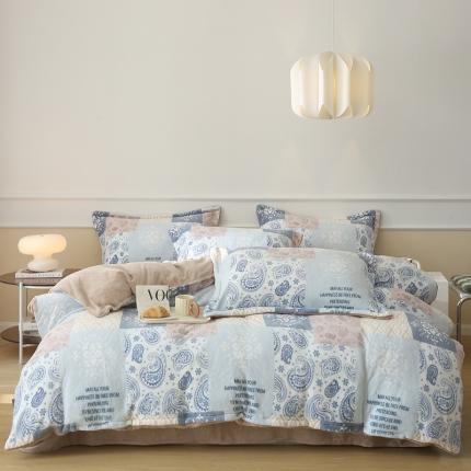 91家纺网 家纺一手货源 找家纺 橘滋 2022新款秋冬高端绒进口牛奶绒臻棉绒保暖印花四件套 北欧