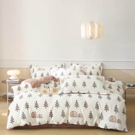 91家纺网 家纺一手货源 找家纺 橘滋 2022新款秋冬高端绒进口牛奶绒臻棉绒保暖印花四件套 森林小象