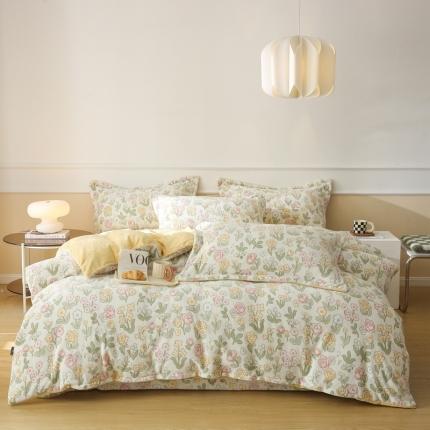 91家纺网 家纺一手货源 找家纺 橘滋 2022新款秋冬高端绒进口牛奶绒臻棉绒保暖印花四件套 午后