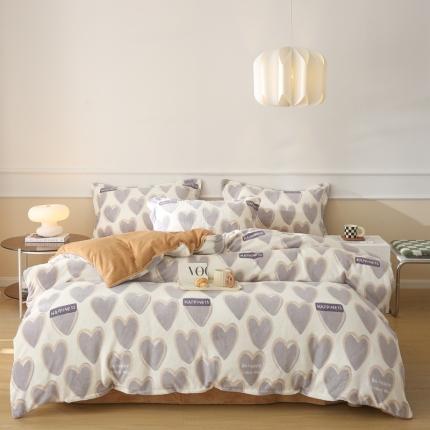 91家纺网 家纺一手货源 找家纺 橘滋 2022新款秋冬高端绒进口牛奶绒臻棉绒保暖印花四件套 心动