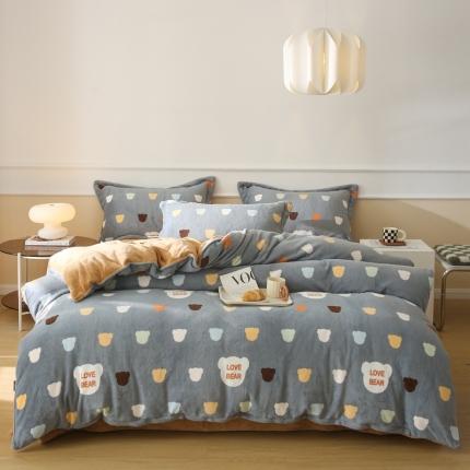 91家纺网 家纺一手货源 找家纺 橘滋 2022新款秋冬高端绒进口牛奶绒臻棉绒保暖印花四件套 多米熊