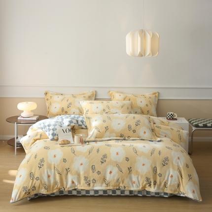 橘滋 2022新款秋冬高端绒进口牛奶绒臻棉绒保暖印花四件套 鸡蛋花