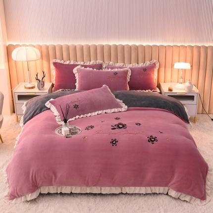 芃成 2022新款加厚保暖牛奶绒绣花四件套 花漾 豆沙