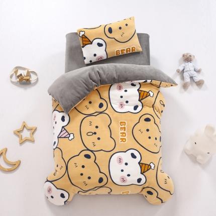 91家纺网 家纺一手货源 找家纺 鱼宝 2022新款高克重加厚款牛奶绒小版婴童套件 好多熊黄