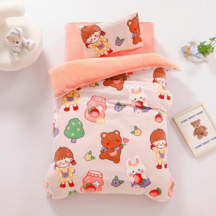 91家纺网 家纺一手货源 找家纺 鱼宝 2022新款高克重加厚款牛奶绒小版婴童套件 小兔姑娘