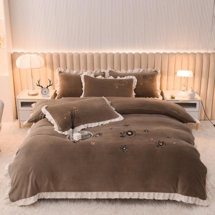 芃成 2022新款加厚保暖牛奶绒绣花四件套 花漾 奶咖