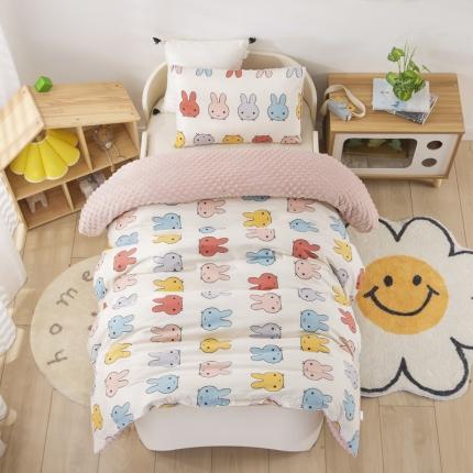 91家纺网 家纺一手货源 找家纺 鱼宝 新款3D豆豆绒儿童被套 乖乖兔