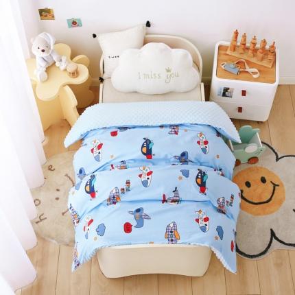 91家纺网 家纺一手货源 找家纺 鱼宝 新款3D豆豆绒儿童被套 机长小熊 蓝