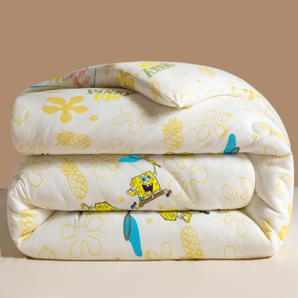 91家纺网 家纺一手货源 找家纺 大彩家居A类针织棉海绵宝宝大豆被豆豆被冬被子春秋被被芯直播 菠萝屋