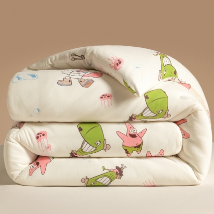 91家纺网 家纺一手货源 找家纺 大彩家居A类针织棉海绵宝宝大豆被豆豆被冬被子春秋被被芯直播 珍珍妹妹