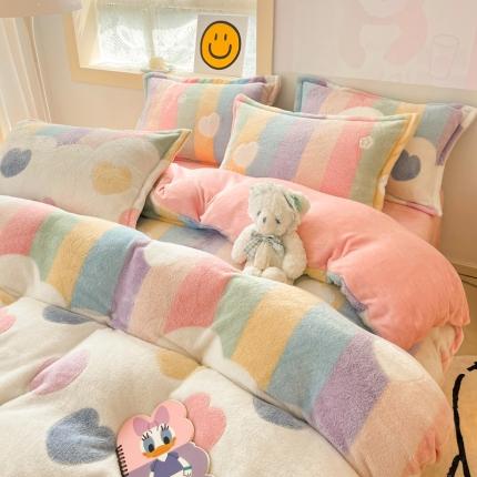 91家纺网 家纺一手货源 找家纺 川悦生活 2022新款立体雪花绒单被套 彩虹爱心粉