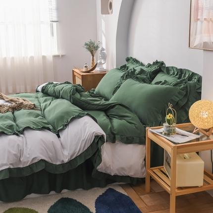 91家纺网 家纺一手货源 找家纺 （总）2023新韩版水洗棉公主风单层荷叶边拼色千层雪四件套