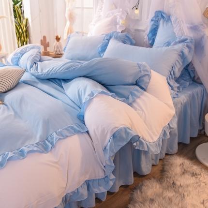 91家纺网 家纺一手货源 找家纺 （总）2023新韩版水洗棉公主风单层荷叶边拼色千层雪四件套