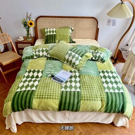 91家纺网 家纺一手货源 找家纺 源启生活 2022新款230g全消光高克重牛奶绒四件套 天晴朗