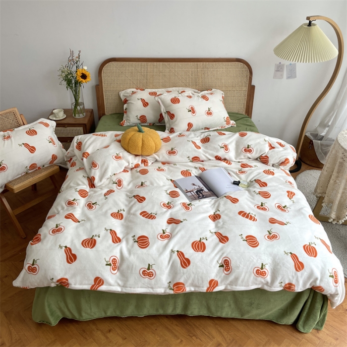 91家纺网 家纺一手货源 找家纺 源启生活 2022新款230g全消光高克重牛奶绒四件套 小南瓜