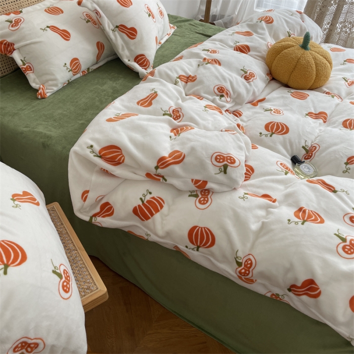 91家纺网 家纺一手货源 找家纺 源启生活 2022新款230g全消光高克重牛奶绒四件套 小南瓜