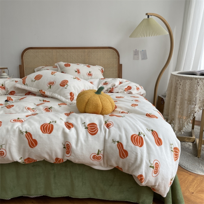 91家纺网 家纺一手货源 找家纺 源启生活 2022新款230g全消光高克重牛奶绒四件套 小南瓜