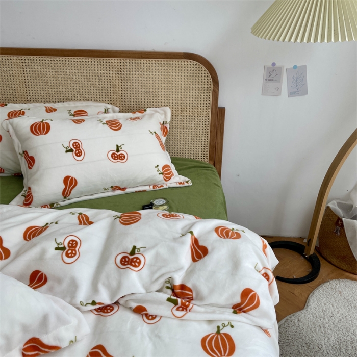 91家纺网 家纺一手货源 找家纺 源启生活 2022新款230g全消光高克重牛奶绒四件套 小南瓜