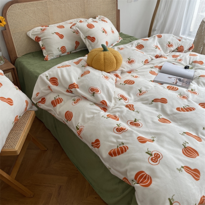 91家纺网 家纺一手货源 找家纺 源启生活 2022新款230g全消光高克重牛奶绒四件套 小南瓜