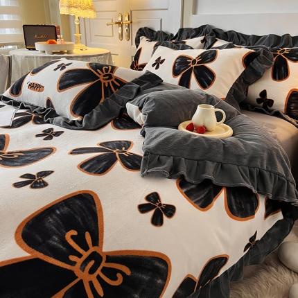 91家纺网 家纺一手货源 找家纺 维娜斯 2022新款高克重牛奶绒花边四件套 花边-蝴蝶结