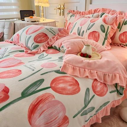 91家纺网 家纺一手货源 找家纺 维娜斯 2022新款高克重牛奶绒花边四件套 花边-郁金香