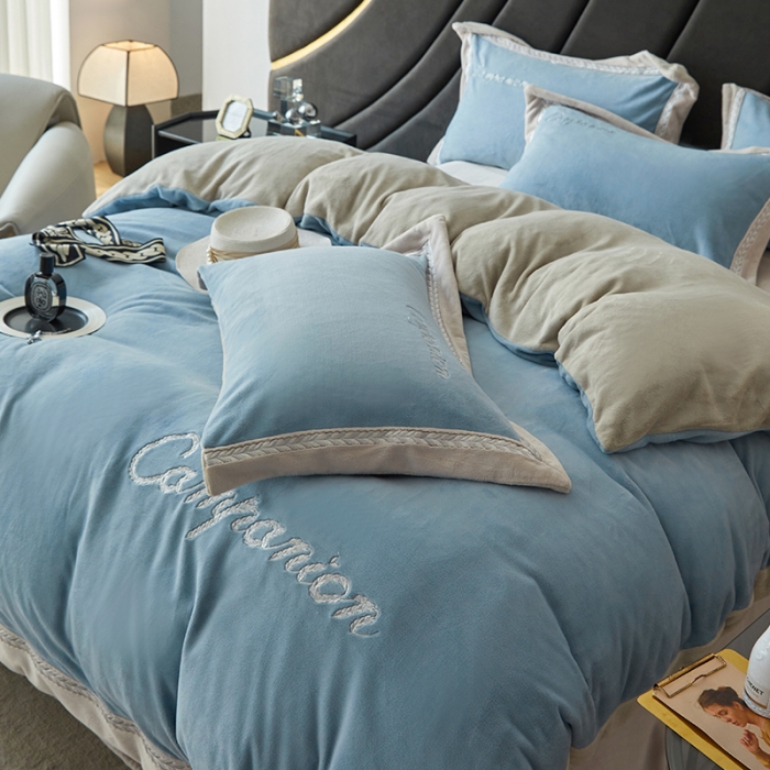 91家纺网 家纺一手货源 找家纺 （总）安妮 新品A类高克重250克升级版牛奶绒四件套-轻颜