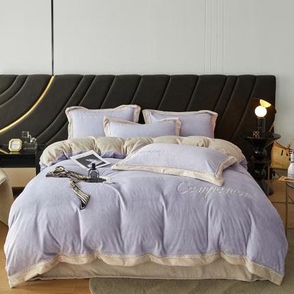 安妮 新品A类高克重250克升级版牛奶绒四件套-轻颜 梦幻紫