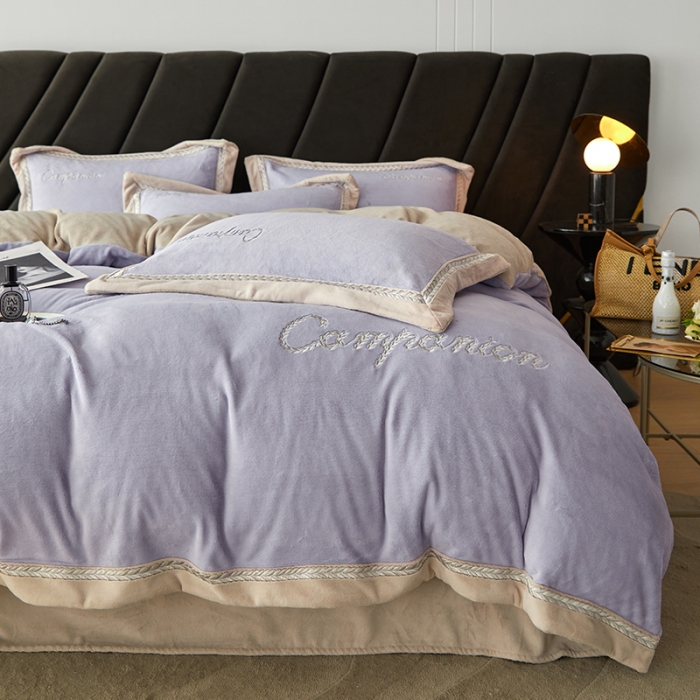 91家纺网 家纺一手货源 找家纺 安妮 新品A类高克重250克升级版牛奶绒四件套-轻颜 梦幻紫