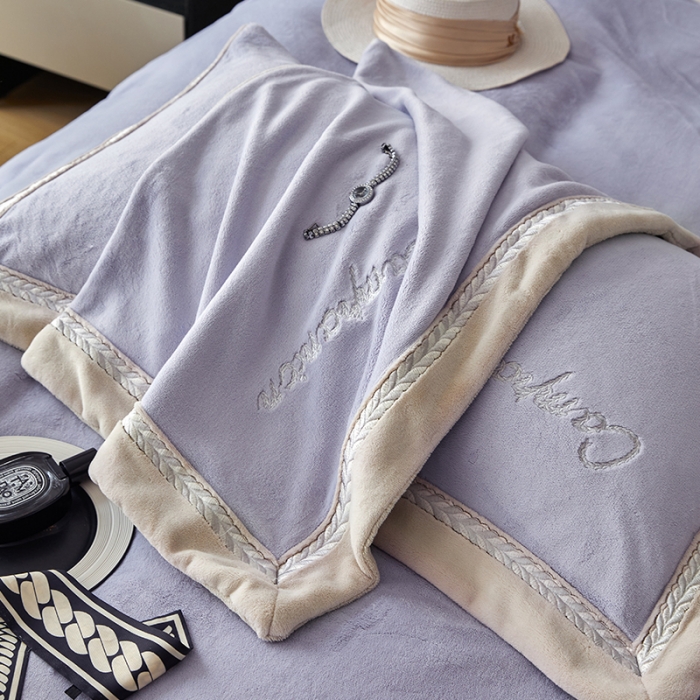 91家纺网 家纺一手货源 找家纺 安妮 新品A类高克重250克升级版牛奶绒四件套-轻颜 梦幻紫