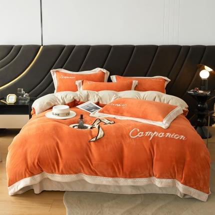 安妮 新品A类高克重250克升级版牛奶绒四件套-轻颜 柔蜜桔