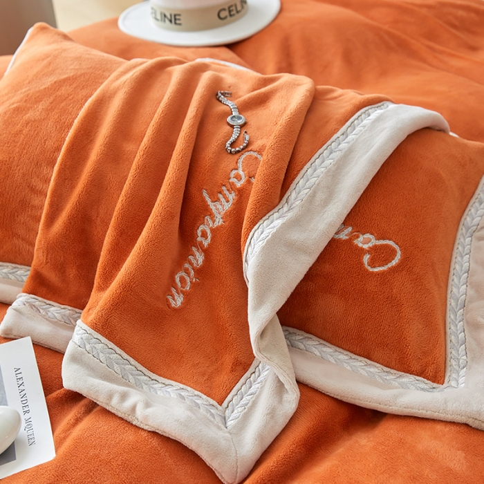 91家纺网 家纺一手货源 找家纺 安妮 新品A类高克重250克升级版牛奶绒四件套-轻颜 柔蜜桔