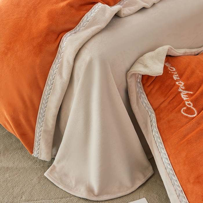 91家纺网 家纺一手货源 找家纺 安妮 新品A类高克重250克升级版牛奶绒四件套-轻颜 柔蜜桔